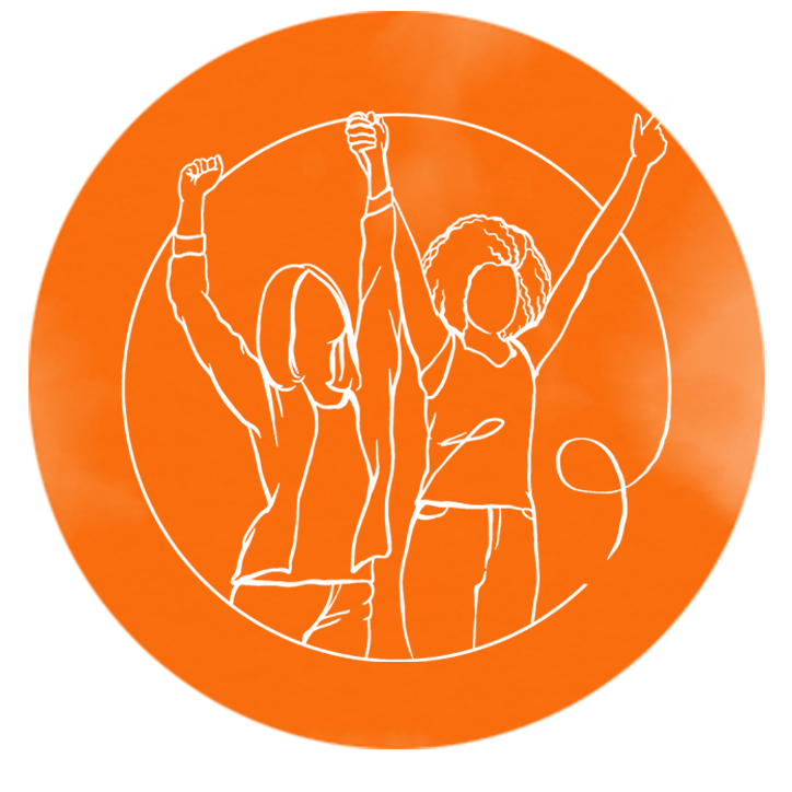 A group of four women and men holding their hands up and celebrating
